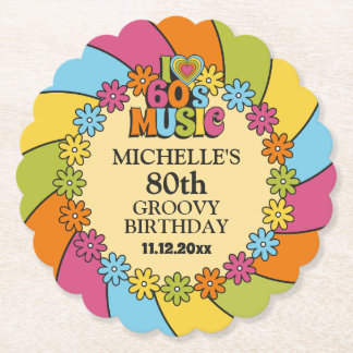 Porta-copo De Papel 1960s Music Party 80th Groovy Retro Birthday Theme