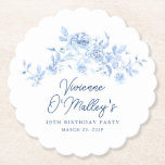 Porta-copo De Papel 19th Birthday Party Blue Rose Floral Custom<br><div class="desc">Add flair to your birthday party table decor with these custom blue floral coasters</div>