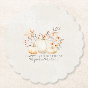 Porta-copo De Papel 25 Birthday White Pumpkin Fall Folha Personalizada