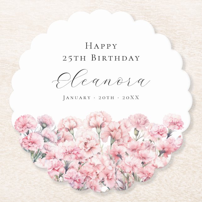 Porta-copo De Papel 25th Birthday Pink Carnation January Birth Flower (Frente)