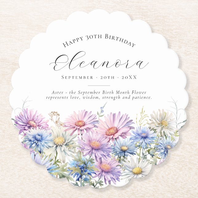 Porta-copo De Papel 30th Birthday September Birth Flower Custom (Frente)
