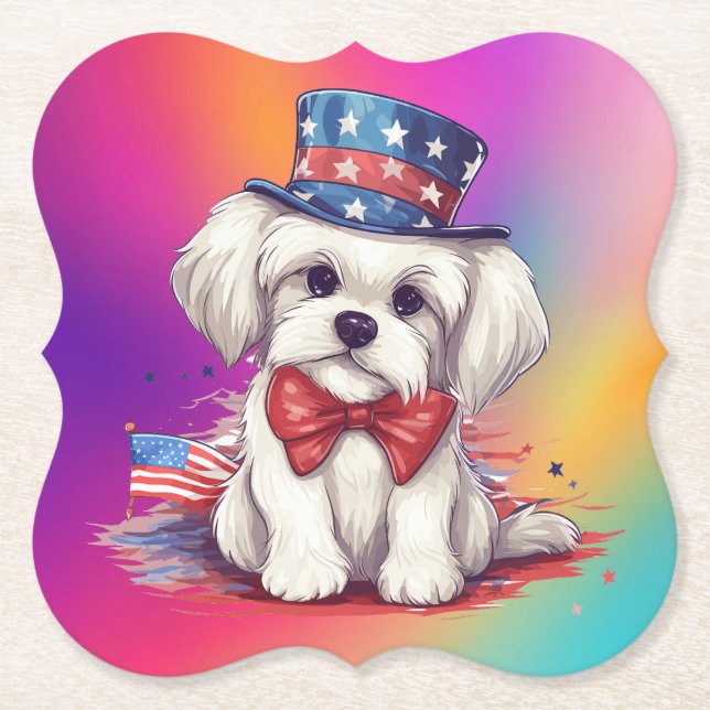 Porta-copo De Papel 4º de julho Cachorro Branco Cute-43568 (Frente)