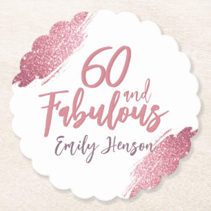 Porta-copo De Papel 60 e Fabuloso Brilho Rosa Aniversário de 60 anos