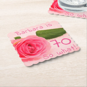 Porta-copo De Papel 70 Birthday Pink Rose Nome Personalizado Motivação