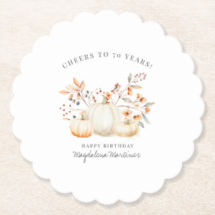 Porta-copo De Papel 70 Birthday White Pumpkin Fall Folha Personalizada