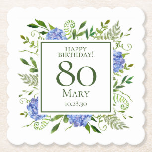Porta-copo De Papel 80 Birthday Blue Hydrangeas