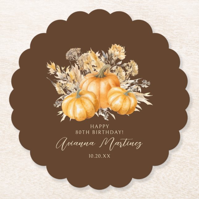 Porta-copo De Papel 80 Birthday Rustic Boho Pumpkin Fall Personalizado (Frente)