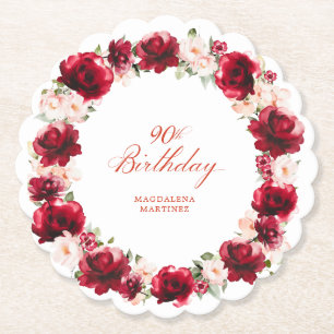 Porta-copo De Papel 90 Floral Rosa Vermelho Personalizado
