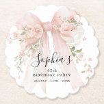 Porta-copo De Papel 95th Birthday Party Pink Bow with Roses<br><div class="desc">Blush pink watercolor coquette bow is decorated with roses and sage green greenery.</div>
