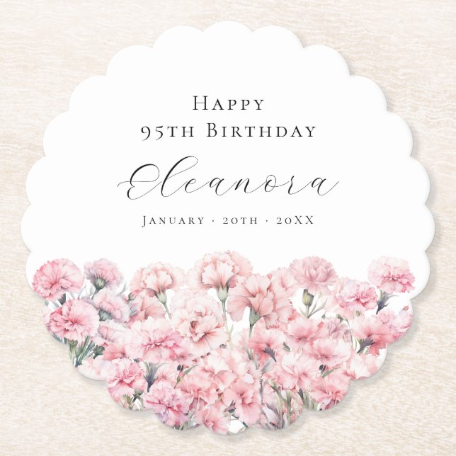 Porta-copo De Papel 95th Birthday Pink Carnation January Birth Flower (Frente)