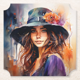Porta-copo De Papel A Mulher no Chapéu: Retrato da Graça Vibrante