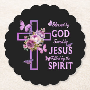 Porta-copo De Papel Abençoado por Deus Salvo pela Cruz Floral Purple d