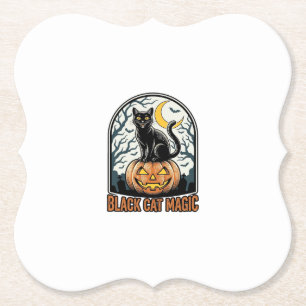Porta-copo De Papel Abóbora de Gato Preto Gravura de Halloween Vintage