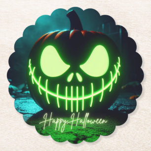 Porta-copo De Papel Abóbora de Halloween assustadora com brilho verde