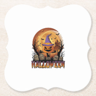 Porta-copo De Papel Abóbora de Halloween Bruxa Chapéu Gato Preto Lua C