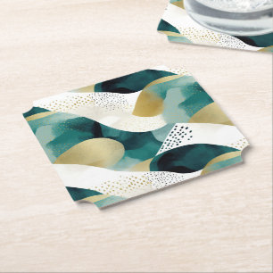 Porta-copo De Papel Abstrato Branco Verde Dourado Chic