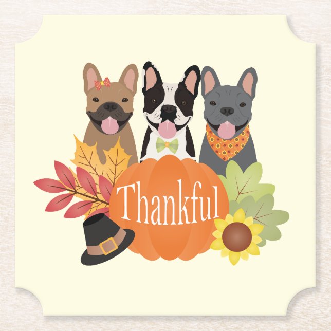 Porta-copo De Papel Ação de Graças aos Bulldog Franceses (Frente)