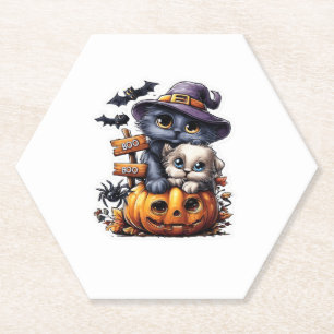 Porta-copo De Papel Adesivo de Gato de Halloween Fofo � Chapéu de Brux