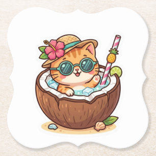 Porta-copo De Papel Adesivo de Óculos de Sol de Gatinho Coco Kawaii Fo