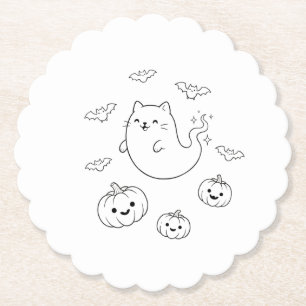 Porta-copo De Papel Adorável Arte de Linha de Gato Fantasma de Hallowe