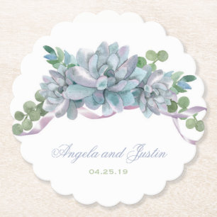 Porta-copo De Papel Aguarela Echeveria com fita roxa