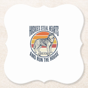 Porta-copo De Papel Amante de Cachorro Husky Gravura Vintage Camisa Di