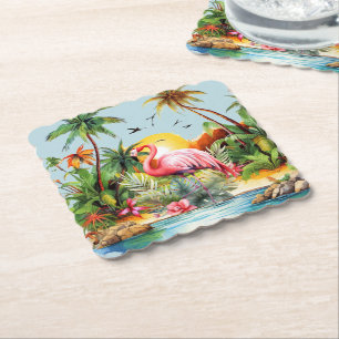 Porta-copo De Papel Amantes de flamingos cor-de-rosa de praia fofos