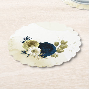 Porta-copo De Papel Ameixas flores de ouro azul naval