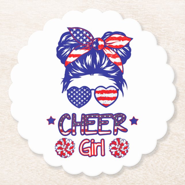 Porta-copo De Papel American Flag Cheer Girl 4 de julho EUA Patriotic  (Frente)