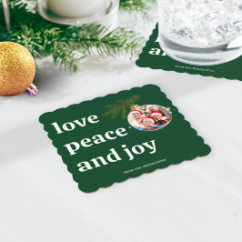 Porta-copo De Papel Amor Paz Alegria Natal Família Foto Verde Quadrado