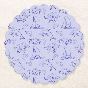 Porta-copo De Papel Animais marinhos e padrão de desenho de uma linha