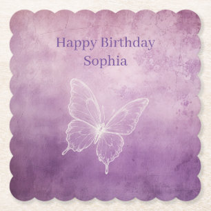 Porta-copo De Papel Aniversário Borboleta Branca Roxa