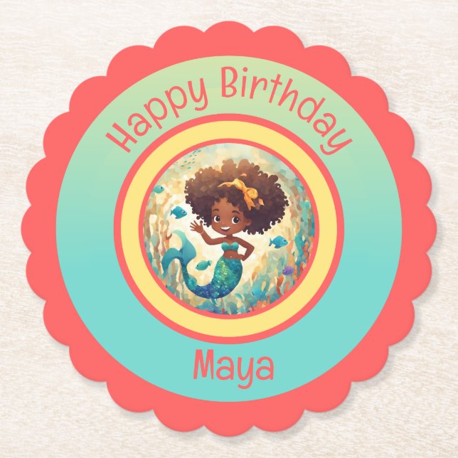 Porta-copo De Papel Aniversário da Sereia Negra (Frente)