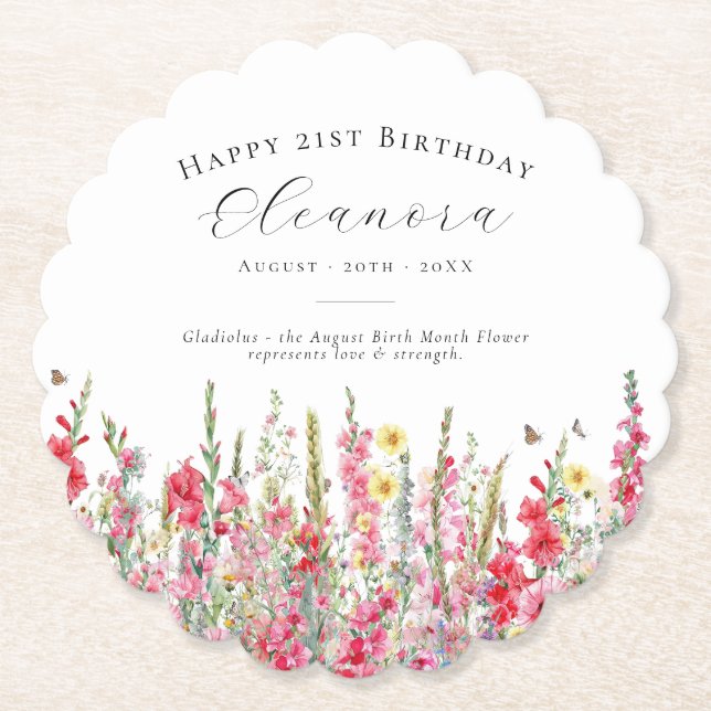 Porta-copo De Papel aniversário de 21 anos August Birth Flower Persona (Frente)