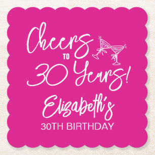 Porta-copo De Papel Aniversário de 30 anos de Mão Branca Trendy Rosa