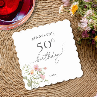 Porta-copo De Papel Aniversário de 50 anos Feminino Aquarela Flor Silv