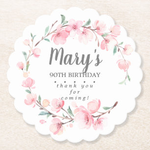 Porta-copo De Papel Aniversário de 90 Floral Rosa, Obrigado