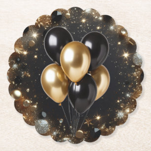 Porta-copo De Papel Aniversário de Balão de Glitter Preto e Dourado El