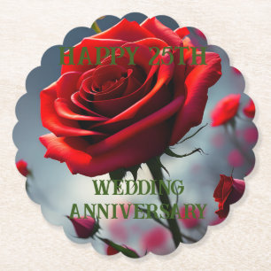 Porta-copo De Papel Aniversário de Casamento da Rosa vermelha de Ruby,