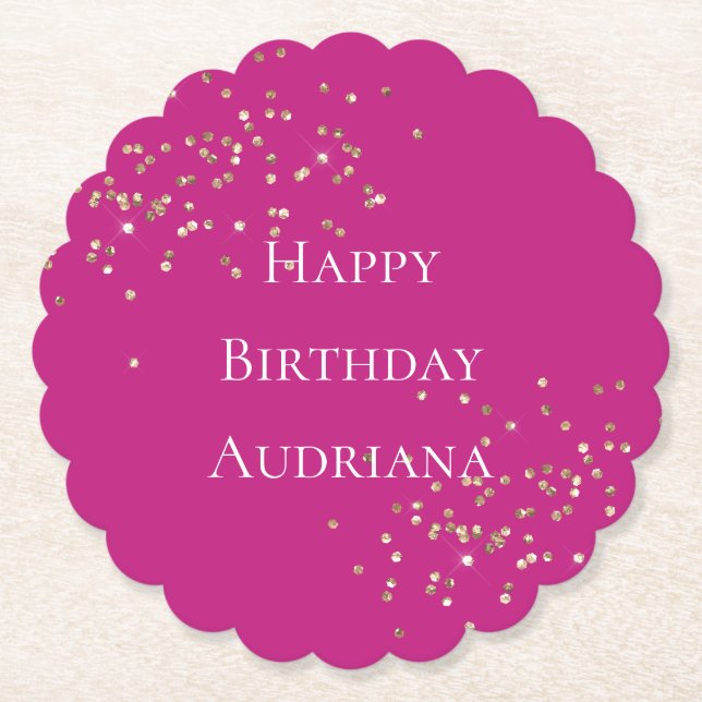 Porta-copo De Papel Aniversário de Confetti Dourado Rosa (Frente)