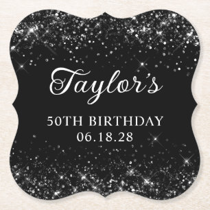 Porta-copo De Papel Aniversário Glittery Black 50th
