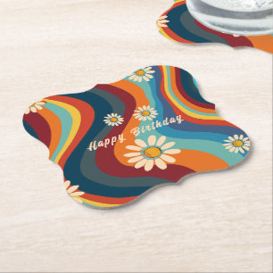 Porta-copo De Papel Aniversário Retro Groovy 70's Daisy Arco-íris