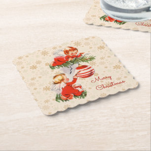 Porta-copo De Papel Anjos decorando a Porta copos da Árvore de Natal