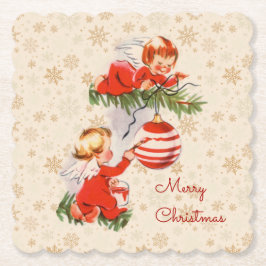 Porta-copo De Papel Anjos decorando a Porta copos da Árvore de Natal