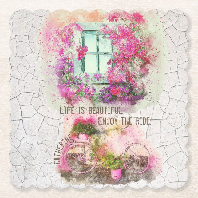 Porta-copo De Papel Aproveite o passeio | Bicicleta De Aquarela Com Fl (Frente)