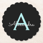 Porta-copo De Papel Aqua Teal Blue Script Girly Monographic Name<br><div class="desc">Portas copos de papel com o nome de um script simples,  azul-preto e azul-marinho. Isso faz a formatura perfeita,  aniversário,  casamento,  chá de panela,  aniversário,  chá de fraldas ou presente de festa de solteira para alguém que ama luxo de vidro e estilos quíticos.</div>