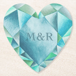 Porta-copo De Papel Aquamarine Watercolor Heart Dia de os namorados