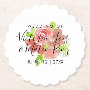 Porta-copo De Papel Aquarela Floral Rosa Bege Blush Folha Casamento