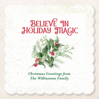 Porta-copo De Papel Aquarela Holly Acredite na Magia de Natal