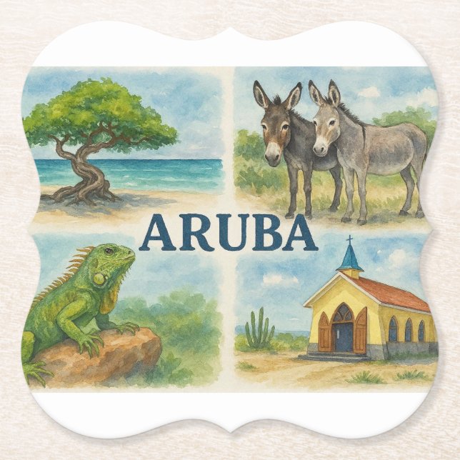Porta-copo De Papel Aquarela multiview de Aruba (Frente)